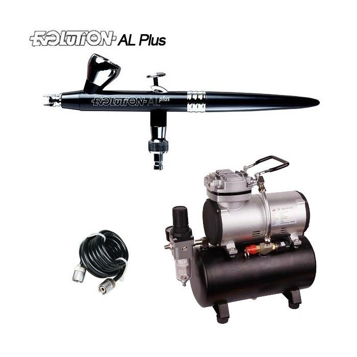 Evolution AL Plus Two in One Airbrush Pack (0.2/0.4mm) + RM 3500 Compressor