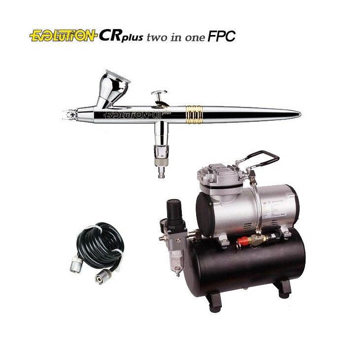 Evolution CR Plus FPC Two in One Airbrush Pack (0.2/0.4mm) + RM 3500 Compressor